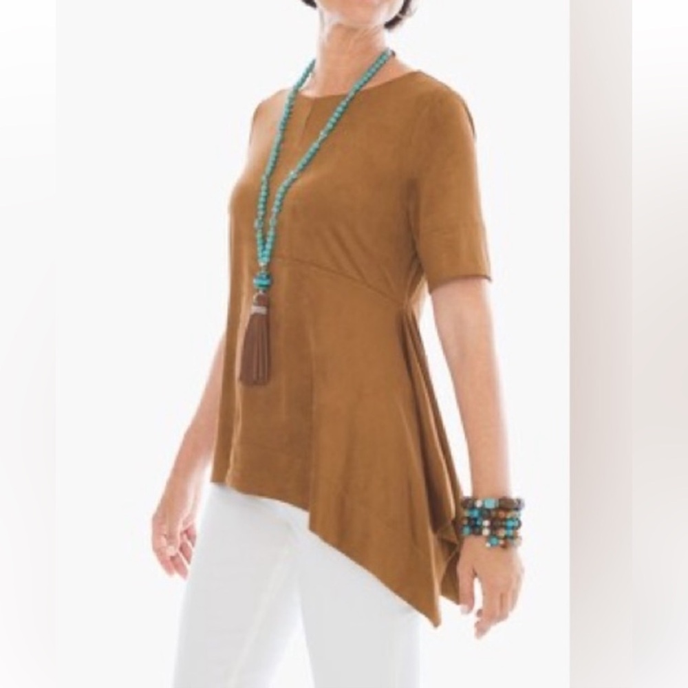 Chico's Brown Faux Suede Angled Asymmetrical Top Size XL